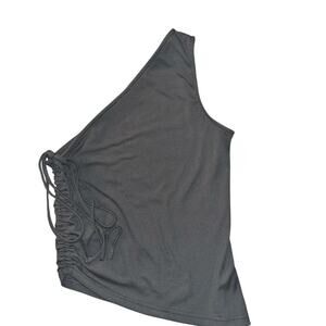 CIDER One Shoulder Ribbed Side Ruched Crop Tank Top Gray Size XS